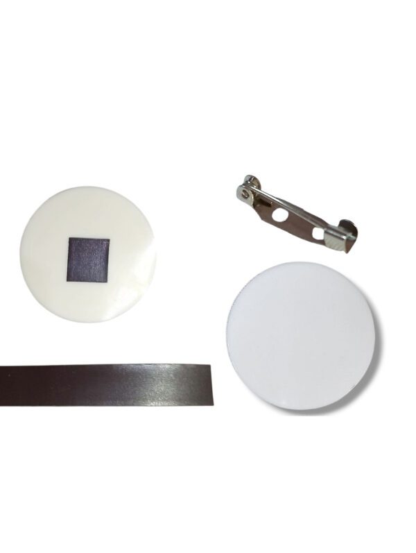 Pin para sublimar plástico circular 5cm + prendedor o iman autoadhesivo